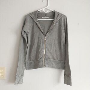 Vtg Fitigues Shirt Womens M Gray Waffle Knit Hooded Beaded 90s USA Y2K